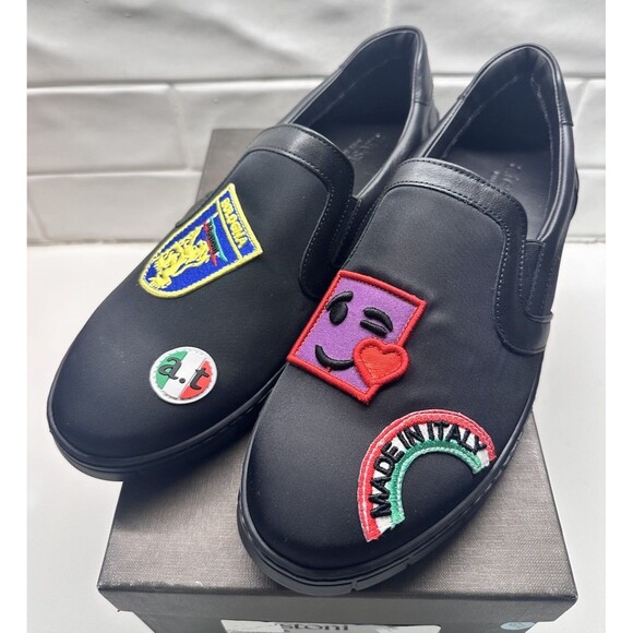 NEW A. Testoni Black Bologna Slip-On Patch Sneakers Black Made In Italy Men 7.5 main image 4